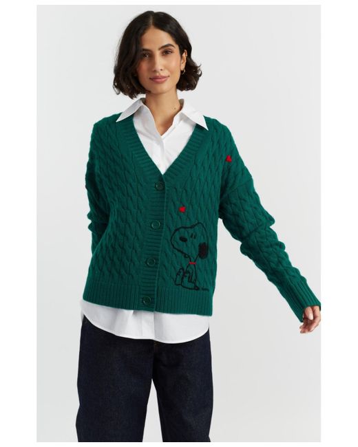 Chinti & Parker Green Wool Cashmere Snoopy Cable Cardigan