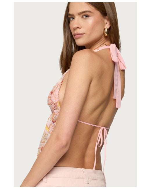 Edikted Pink Mermaid Backless Sequin Split Front Top
