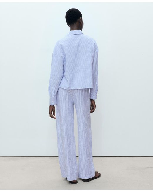 Mango Blue Striped Linen-blend Trousers Pants