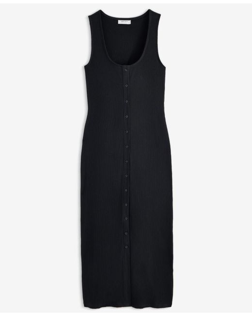 On 34th Black Rib-knit Button Down Midi Dress