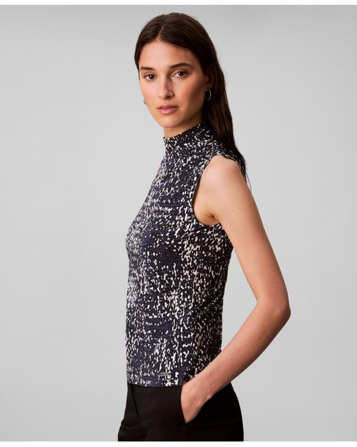 Calvin Klein Black Sleeveless Printed Mock-neck Top