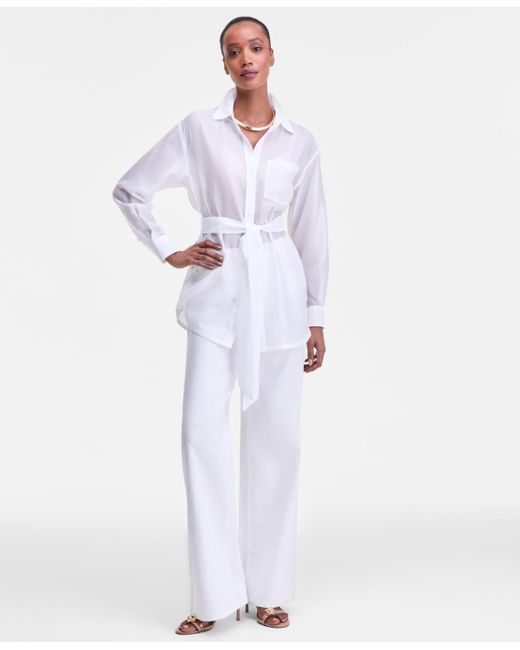 INC International Concepts White Sash-tie Tunic Shirt