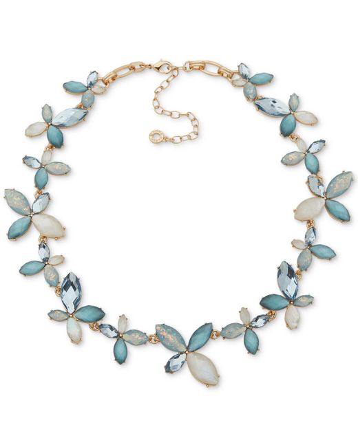Anne Klein Metallic Gold-tone Tonal Stone & Mother-of-pearl Flower All-around Collar Necklace