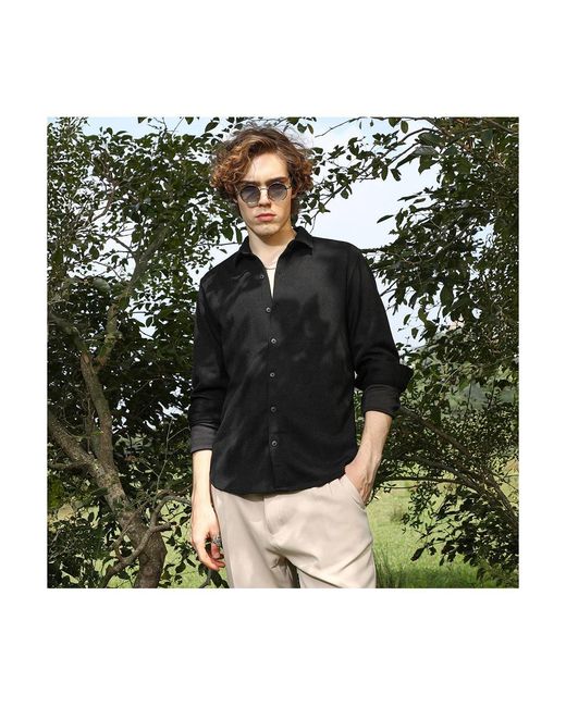 Campus Sutra Black Solid Knit Shirt for men