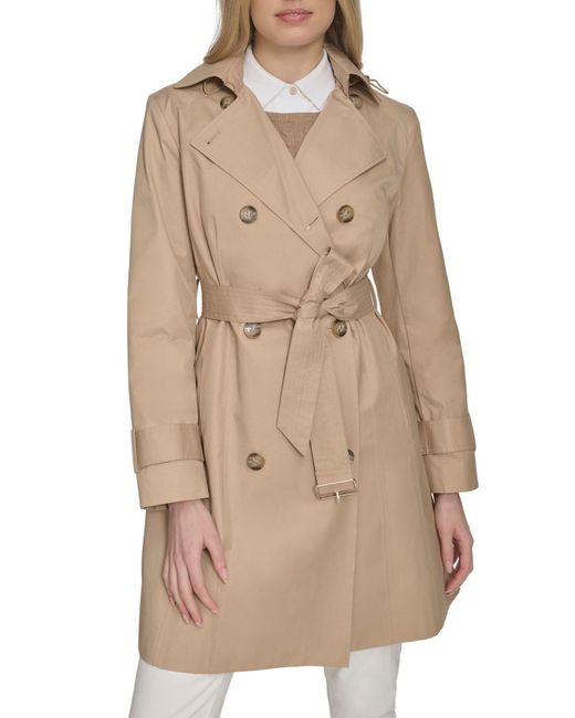 Cole Haan Natural 36 1/2" D/b Trench Coat With Removable Hood