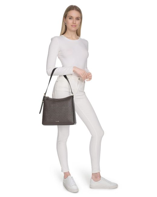 Calvin Klein Gray Mandy Mini Signature Top Zipper Shoulder Bag