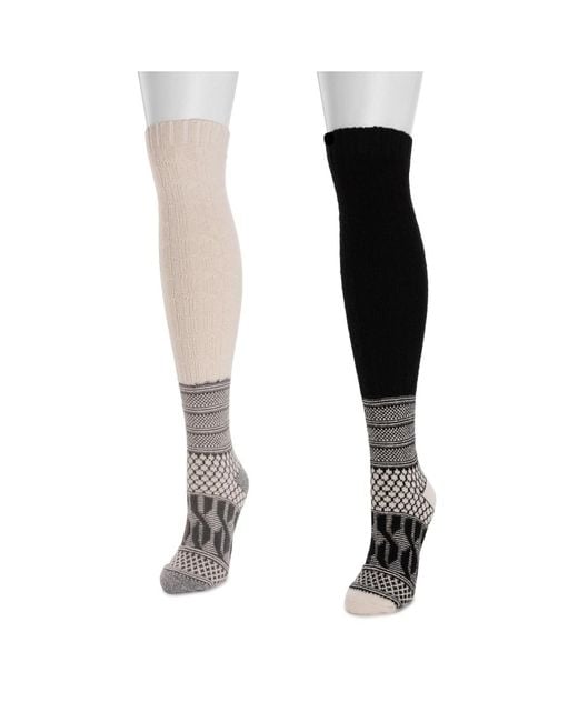 Muk Luks White Patchwork Texture Over-the-knee Socks 2 Pack