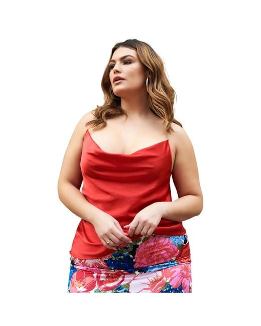 Rebdolls Red Plus Size Cowl Neck Top
