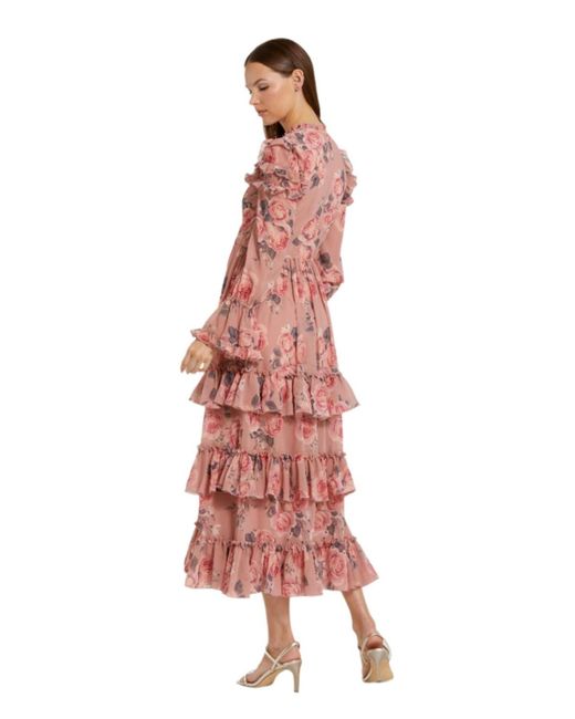 Mac Duggal Long Sleeve Lace Up Front Tiered Ruffle Dress