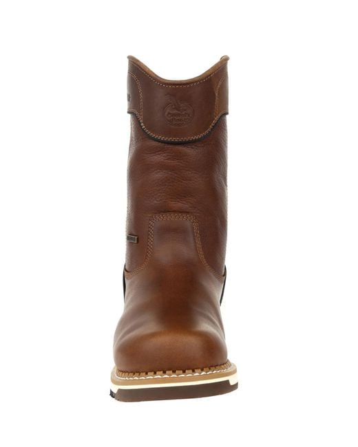 Georgia Boot Brown Amp Lt Wedge Waterproof Pull On Work Boot for men