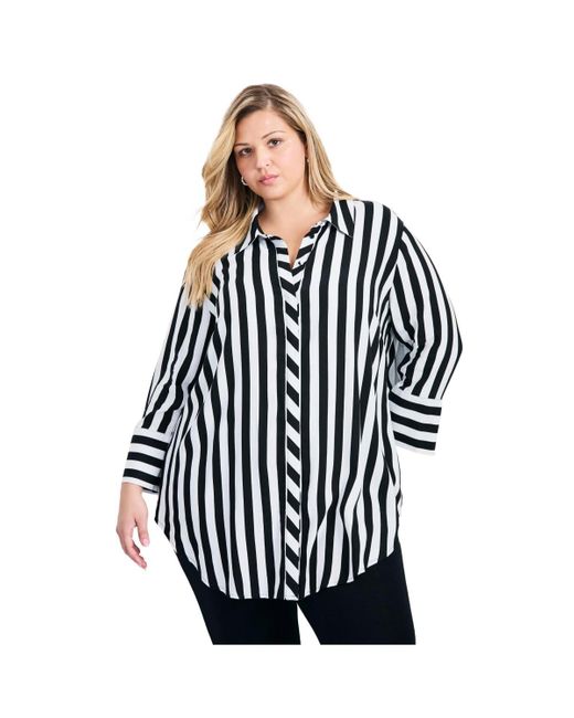 Avenue Blue Linear Longline Stripe Shirt