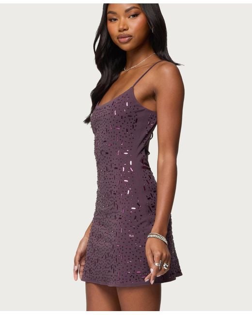 Edikted Stefanie Rhinestone Backless Mini Dress in Purple | Lyst