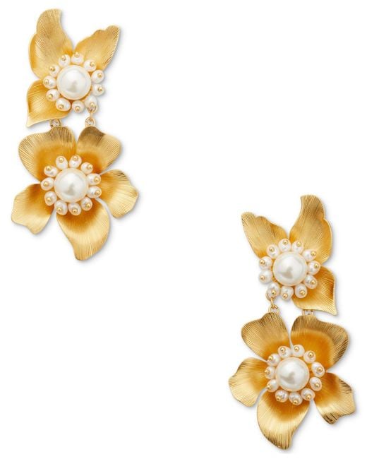 Stunning Simulated Pearl Hoops With 3D Color Coated Metal Flower Earri –  Rosemarie Collections