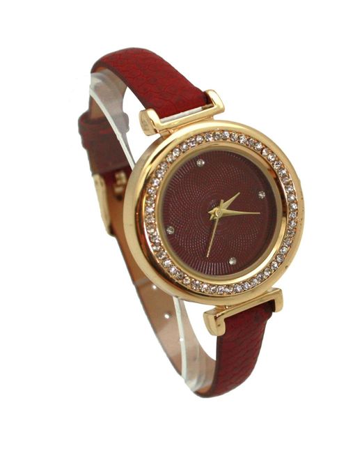 Olivia Pratt Brown Thin Solid Color Strap And Rhinestones Watch