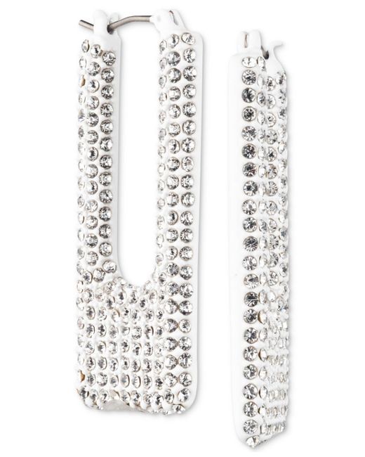 Karl Lagerfeld White Color-coated Pave Square Hoop Earrings
