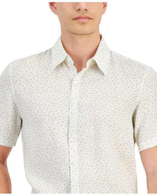 Michael Kors White Slim-fit Floral Ditsy-print Button-down Linen Shirt for men