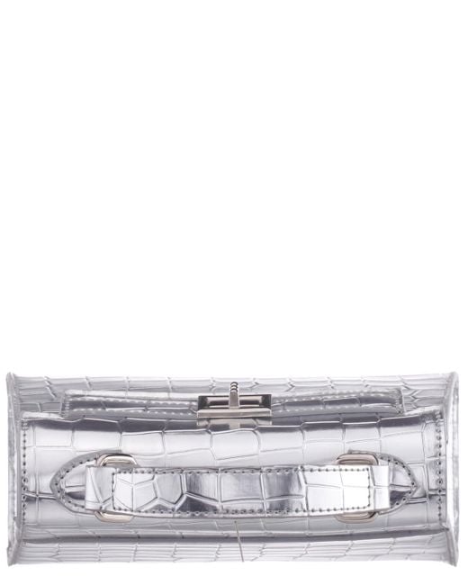 Nina White Mini Croco Embossed Magnetic Snap Satchel Bag