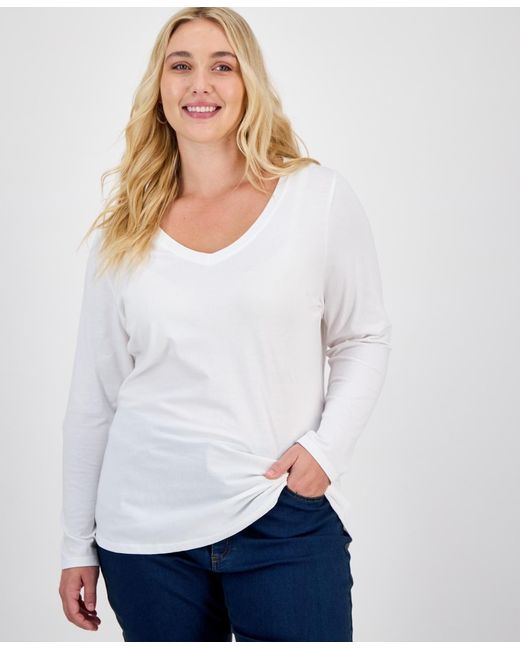 Aveto White Plus Size V-neck Top
