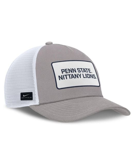 Nike Gray/white Penn State Nittany Lions 2025 On-field Rise Patch Trucker Adjustable Hat for men