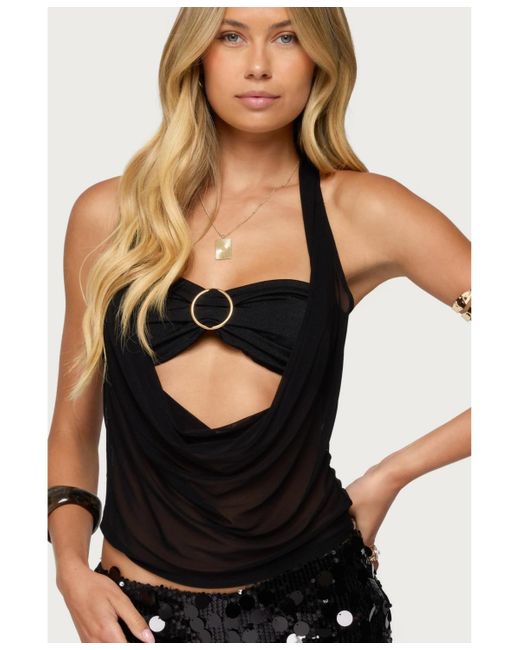 Edikted Black Issey Layered Bra Cowl Neck Top