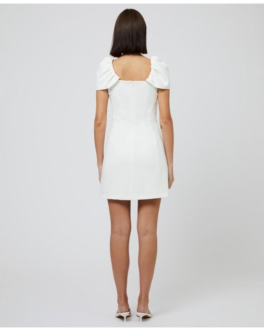 French Connection White Whisper Gathered-sleeve Mini Dress