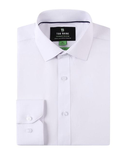 Tom Baine White Performance Stretch Solid Button Down Shirt for men
