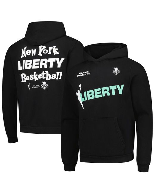 Playa Society Women's Black And New York Liberty Team Pullover Hoodie