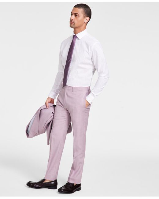 Calvin Klein Pink Slim-fit Wool-blend Stretch Sharkskin Suit Separate Pants for men