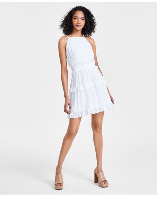 BarIII White Ruffled Sleeveless Mini Dress