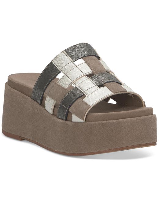 Lucky Brand Gray Ulrich Strappy Woven Flatform Wedge Sandals