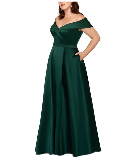 xscape emerald green dress Gina Organza Off the Shoulder Ruffle Floor Length Dress main image 1