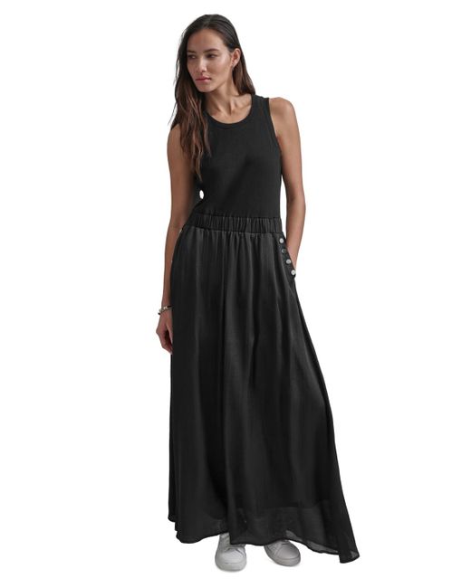 DKNY Black Mixed-media Sleeveless Maxi Dress