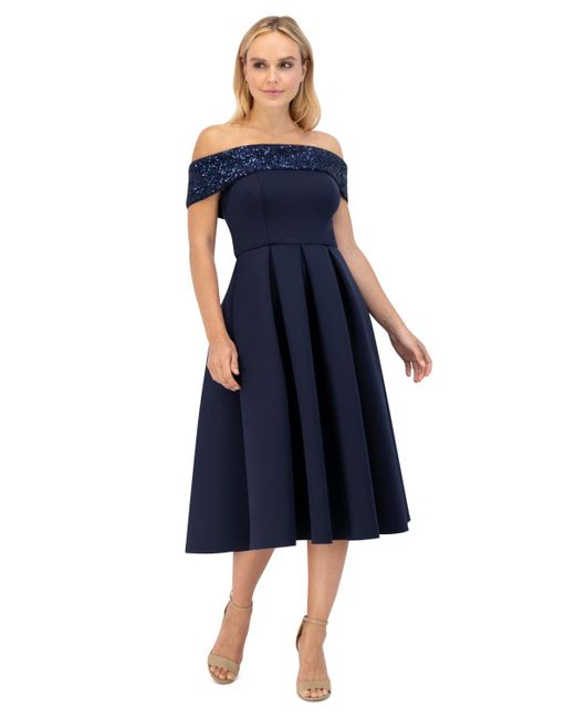 Eliza J Sequin trim Off the shoulder Midi Dress in Blue Lyst