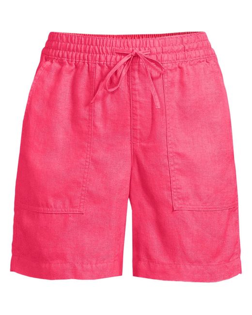 Lands' End Pink High Rise Drawstring A-line 7" Linen Shorts