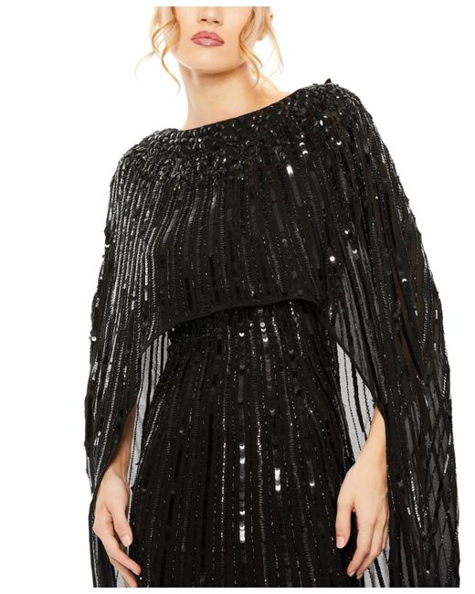 Mac Duggal Black Embellished Column Cape Gown