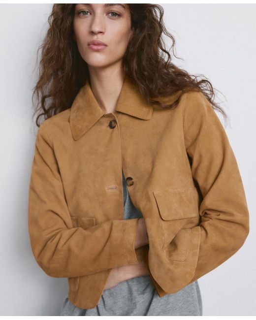 Mango Blue Chest-pocket Suede Jacket