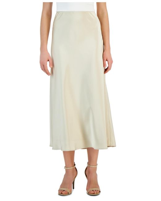 Tahari Natural Solid Satin Side-zip Midi Skirt