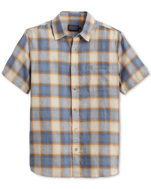 Pendleton Blue Dawson Plaid Short Sleeve Button-front Shirt for men