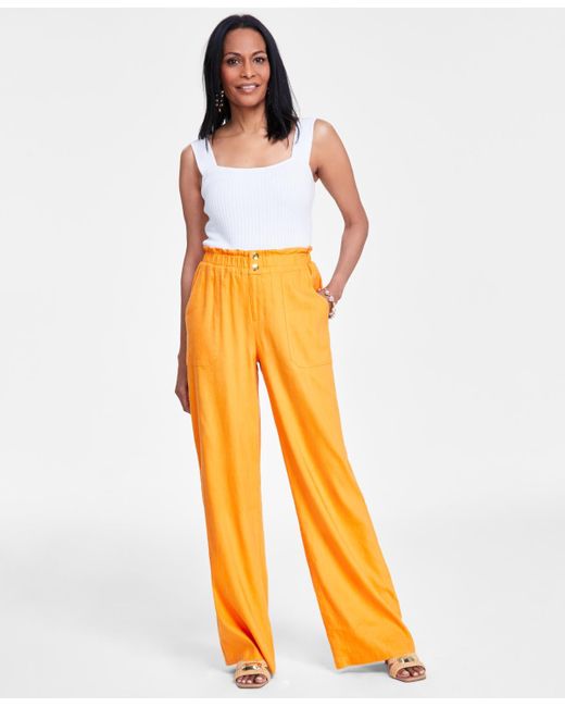 INC International Concepts Orange Linen Paperbag-waist Pants
