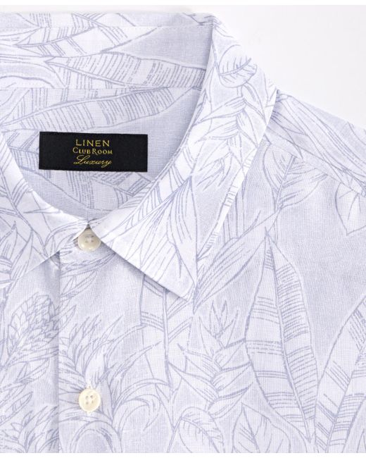 Club Room White Elevated Line Regular-fit Tropical-print Button-down Linen Shirt for men