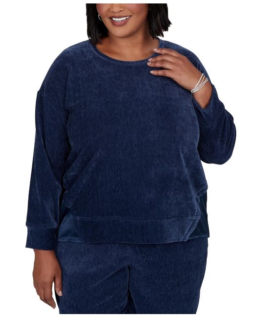 Ruby Rd Blue Plus Size Corduroy Crewneck Long Sleeve Pullover