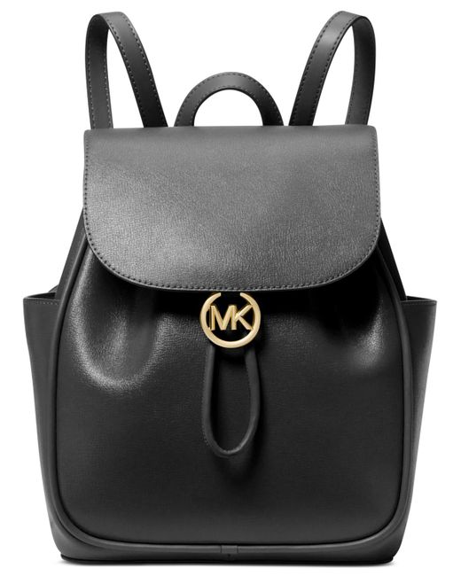 Michael Kors Black Michael Cheryl Medium Leather Drawstring Backpack