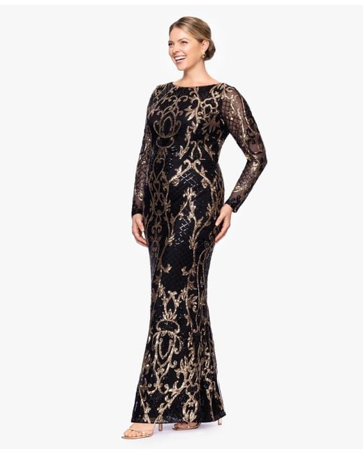 B & A by Betsy and Adam Women's Black Betsy & Adam Plus Size Sequined Long- B & A by Betsy and Adam Women's Black Betsy & Adam Plus Size Sequined Long-