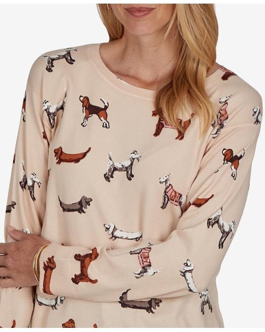 Ruby Rd Natural Petite Dog-print Long-sleeve Pullover