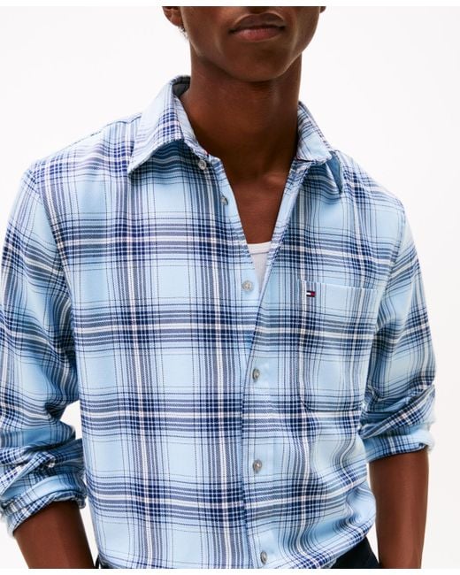 Tommy Hilfiger Blue Regular-fit Blend Checked Shirt for men