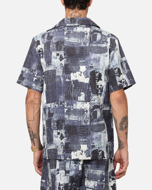 Xxiii Blue Printed Denim Patch Button Up Shirt for men