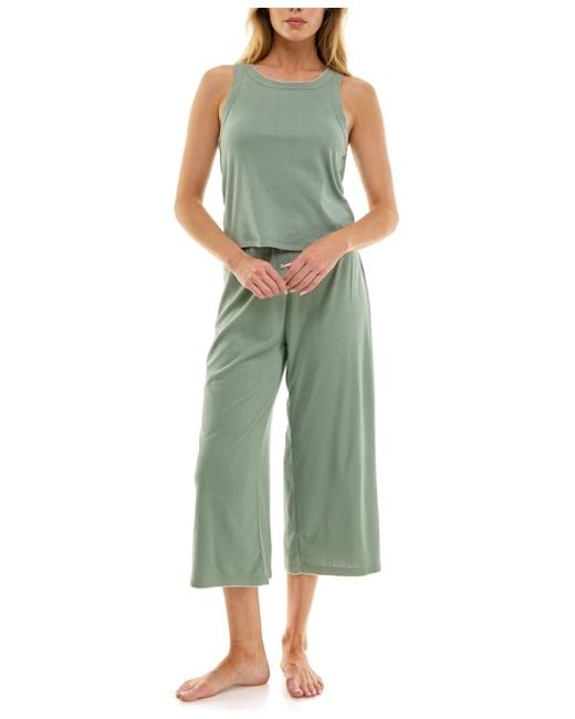 Roudelain Green 2-piece Contrast Binding Sleeveless T-shirt And Pajama Set