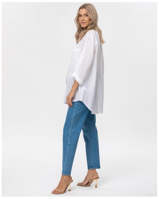 PIETRO BRUNELLI MATERNITY White Maternity Oversized Linen Blend Button-front Lisa Shirt