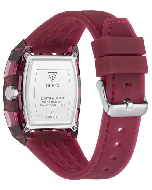 Guess Red Burgandy Silicone Multi-function Watch for men