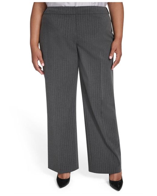 Calvin Klein Blue Plus Size Pinstriped Mid Rise Pants